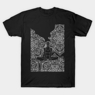 Mandala Meditation Girl Line Art T-Shirt